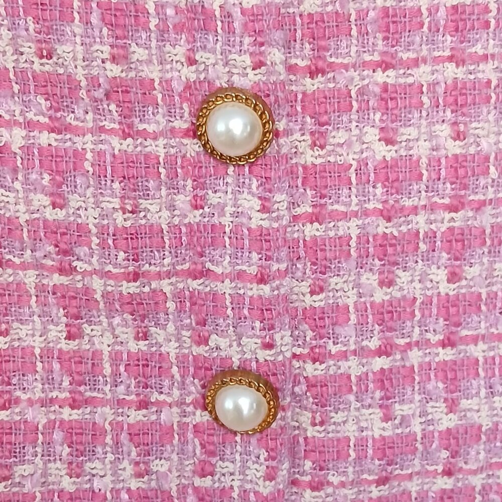Pearl-Button Pink Tweed Mini Skirt - Picture 2 of 7